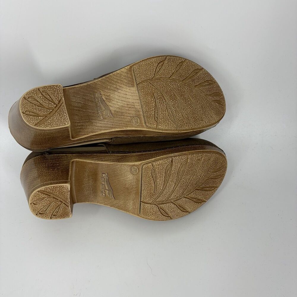 Dansko Sassy Shoes Size 38 Womens 7.5 8 Brown Leather Cutout Slingback Clog Heel - Picture 8 of 10
